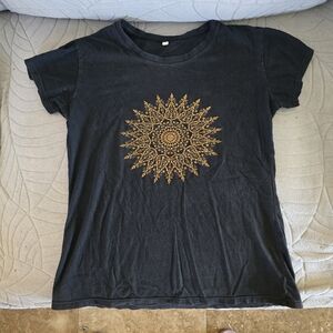2 For $10: Black Tee with Gold Sunburst Design